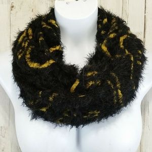 Womens Scarf Infinity Black Yellow Abstract Floral